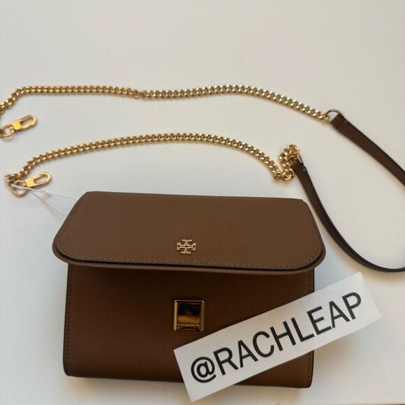 $348 Tory Burch Emerson Chain Wallet Leather Cross Body Bag (Moose)m11 - Picture 2 of 7